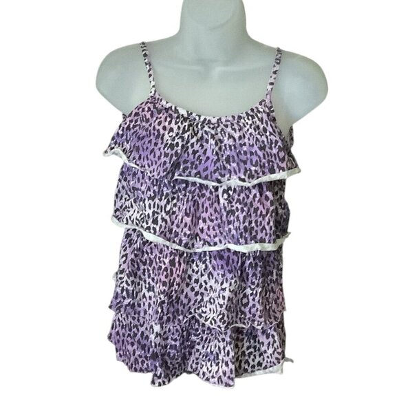 Xhilaration Girls Tiered Ruffled Top Animal Print Purple Sleeveless Size L 10/12 - Picture 14 of 14